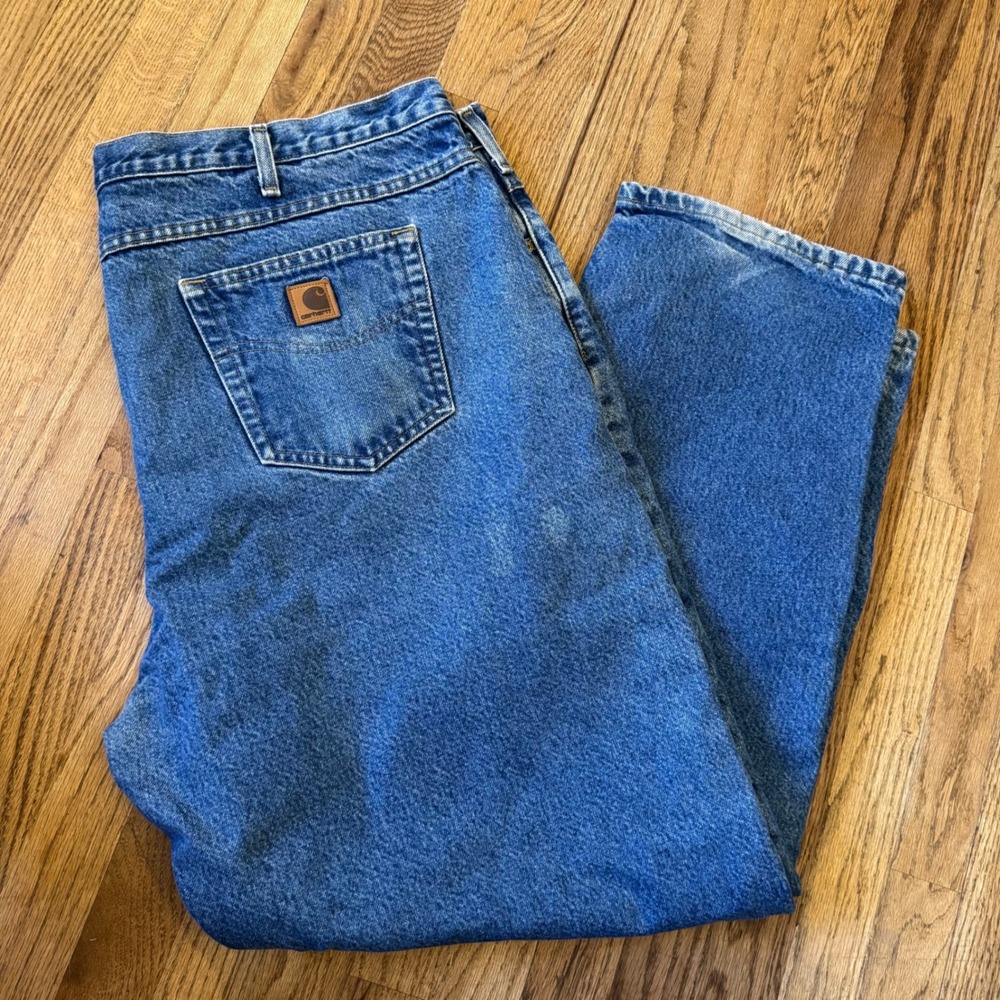 Carhartt B21 DST Flannel Lined Dungaree Jeans Blue Denim 46x32 Mens Work Pants